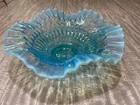 Vintage Opalescent Aqua Blue Scallioped Edge Depression Glass Fenton Bowl