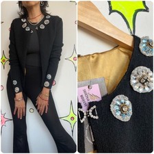 Vintage 90s does 50s Beaded Black Boho Grunge Whimsy Goth Wool Cardigan M
