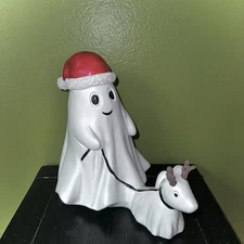 NEW Ghost W/ Santa Hat Walking Dog / Reindeer Halloween Christmas Holiday Decor