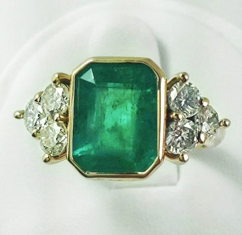 Art Deco Antique 4.70 Ct Natural Emerald Vintage Wedding Ring 14K Yellow Gold FN