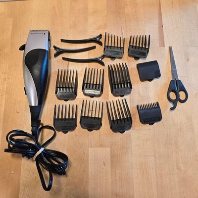 Remington HC80 Mens Hair Clipper Black Silver 8 Guide Combs Taper Guards Set