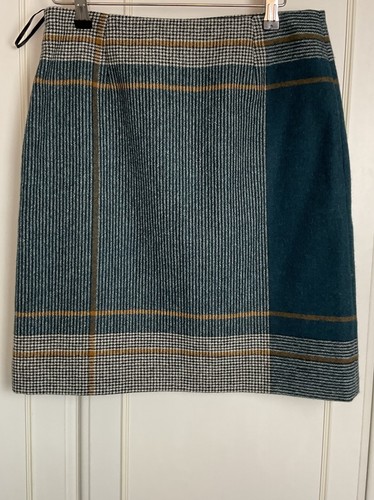 Hobbs Wool A-line Skirt Size UK 10 Teal Green Black Checked Lined Smart Workwear - Picture 5 of 9