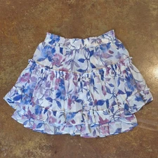 MISA Los Angeles Skirt XS Pink Purple Floral Ruffle Boho Festival Tiered Mini