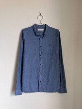 AllSaints Men's Redondo Long Sleeve Shirt in Blue Size LARGE READ 