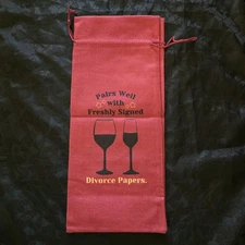 Canvas Party Gift Wine Bag Divorce Papers 14" Burgundy Red With Drawstring NIB 