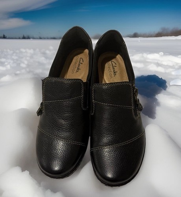 #ad #ad Clarks Carleigh Ray Leather Slip on Comfort Shoes Black for women S 7.5 Medium $59.90