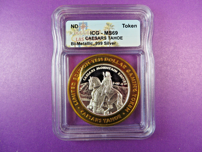 #ad Casino Silver Token Caesars Mountain Empire Lake Tahoe 3 of 4 Graded MS69 by ICG $84.95