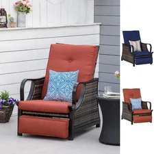 Outsunny Patio Rattan Wicker Leisure Reclining Bed Chair w/ Cushion & Armrest