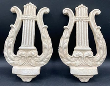 Pair Of Handmade Ceramic Lyre / Harp Wall Hanging Decor 4" x 9"