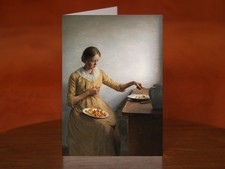 A Young Girl Preparing Chanterelles by Peter Ilsted - A5 Art Print Card
