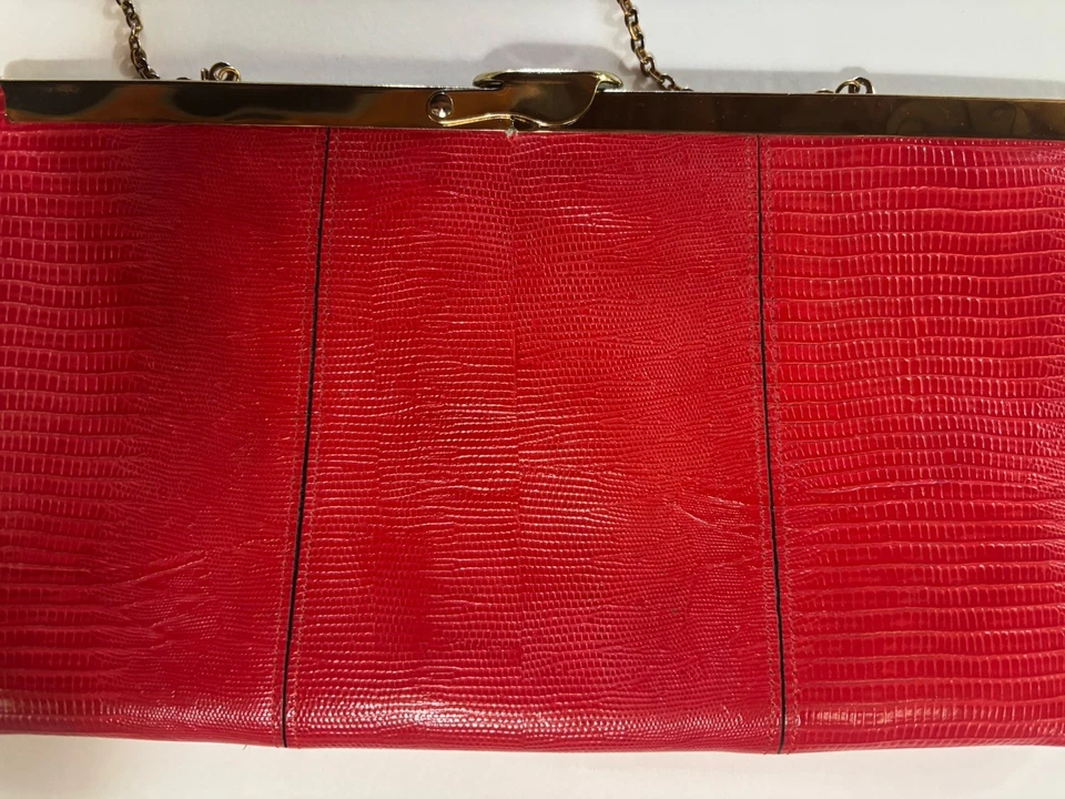 Bolso de mano de noche vintage Etra años 70 de cuero rojo con correa de cadena Foto 4 de 4