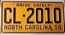 Restored 1956 NORTH CAROLINA NC LICENSE PLATE TAG ORIGINAL VINTAGE USED  CL-2010