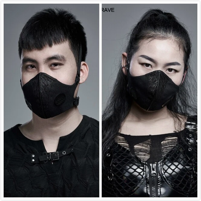 Punk Rock Black Mesh Knitted Metal Buckle Decoration Adjustable Breathable Mask