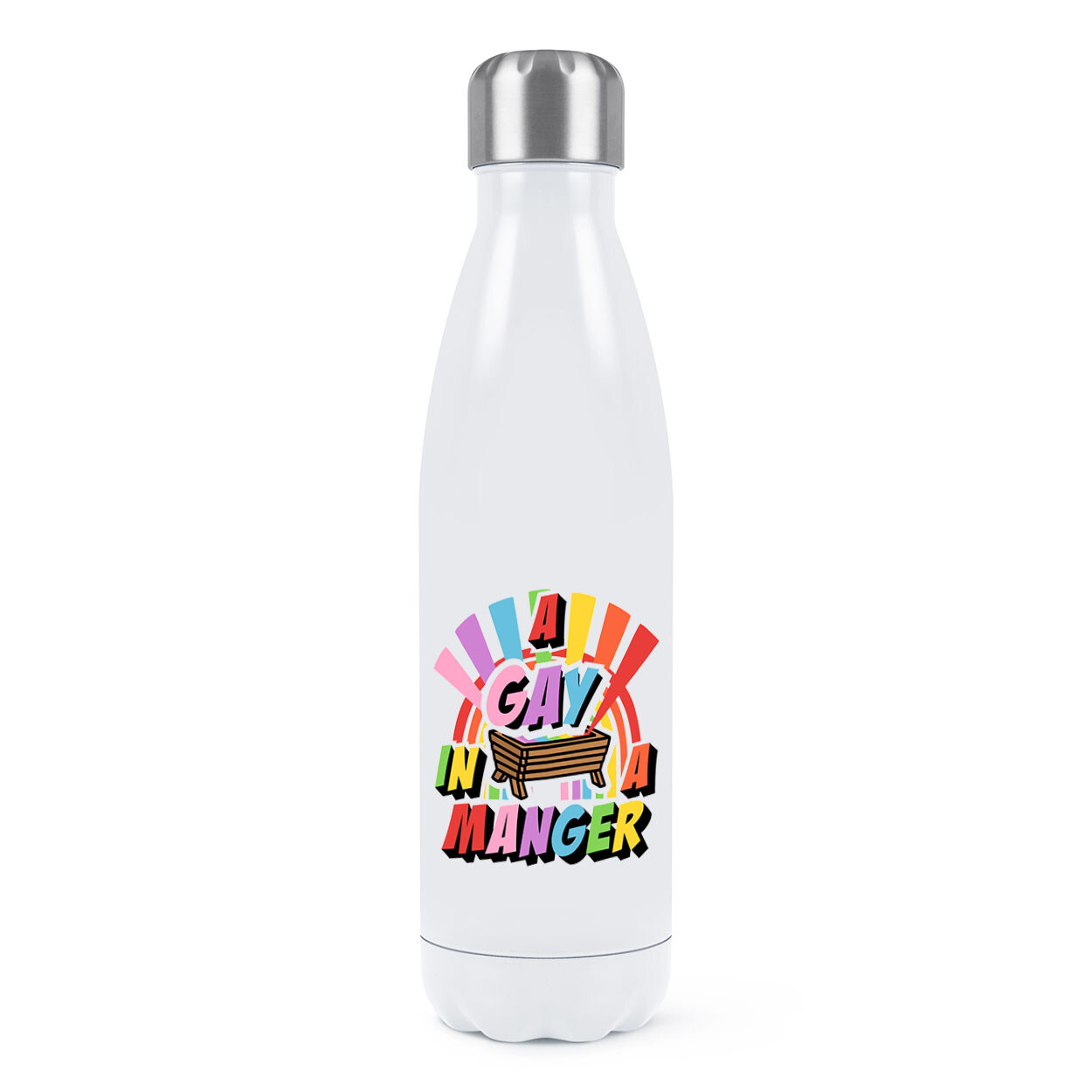 A Gay In A Manger Double Wall Water Bottle Funny Pride Christmas LGBTQ Jesus