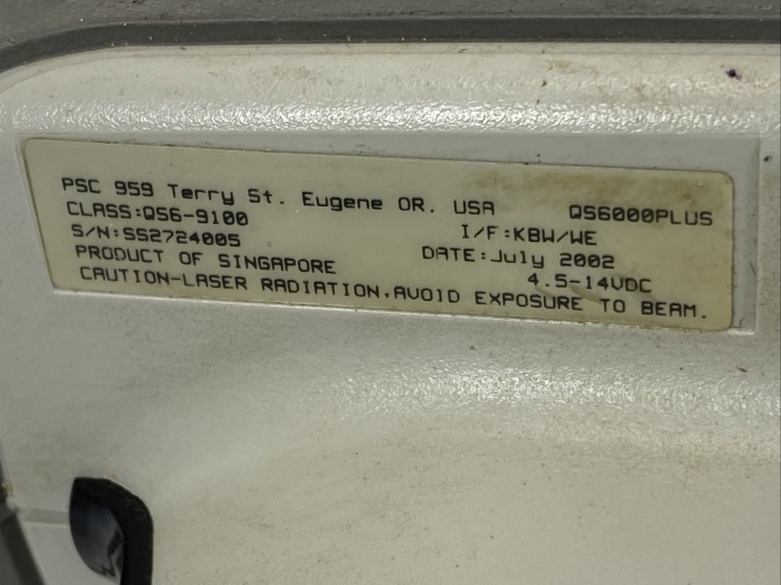 PSC Quickscan QS6000 Plus 959 Barcode Scanner Class:QS6-9100