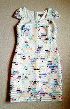 VINTAGE Womens Dress-SANGRIA-white/multicolor patterned striped lined cap slv-10