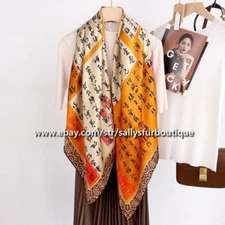 Sallys Pure Mulberry Silk Wrap Shawl Bandanna Calligraphy Print Square Scarf 43"