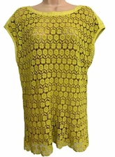 OASIS L/14 Vgc Lemon Yellow Floral Crotchet Sleeveless Longline Vest Top