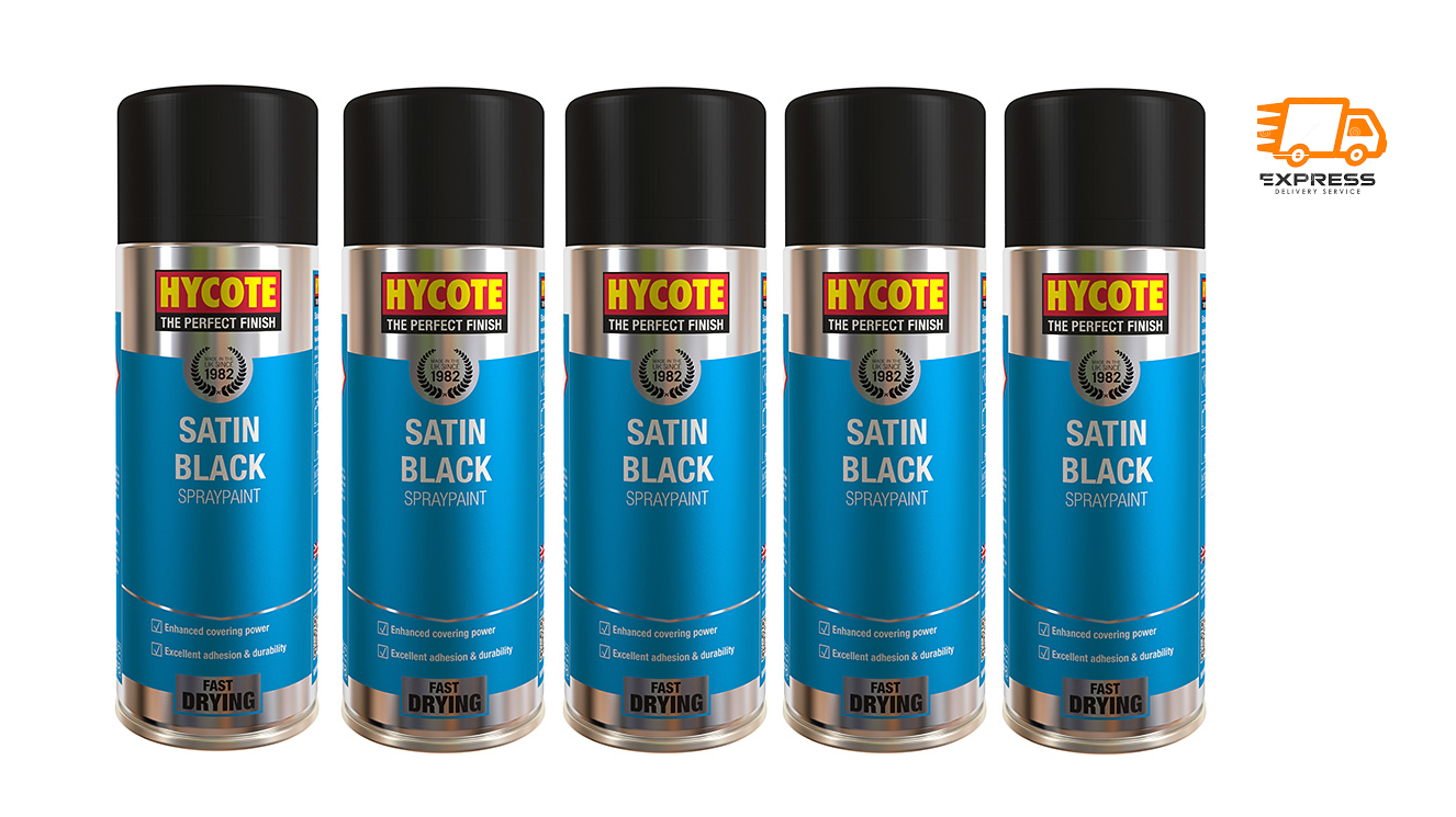 6x Hycote SATIN Black Spray Paint BLACK SATIN / SATIN BLACK 400ml