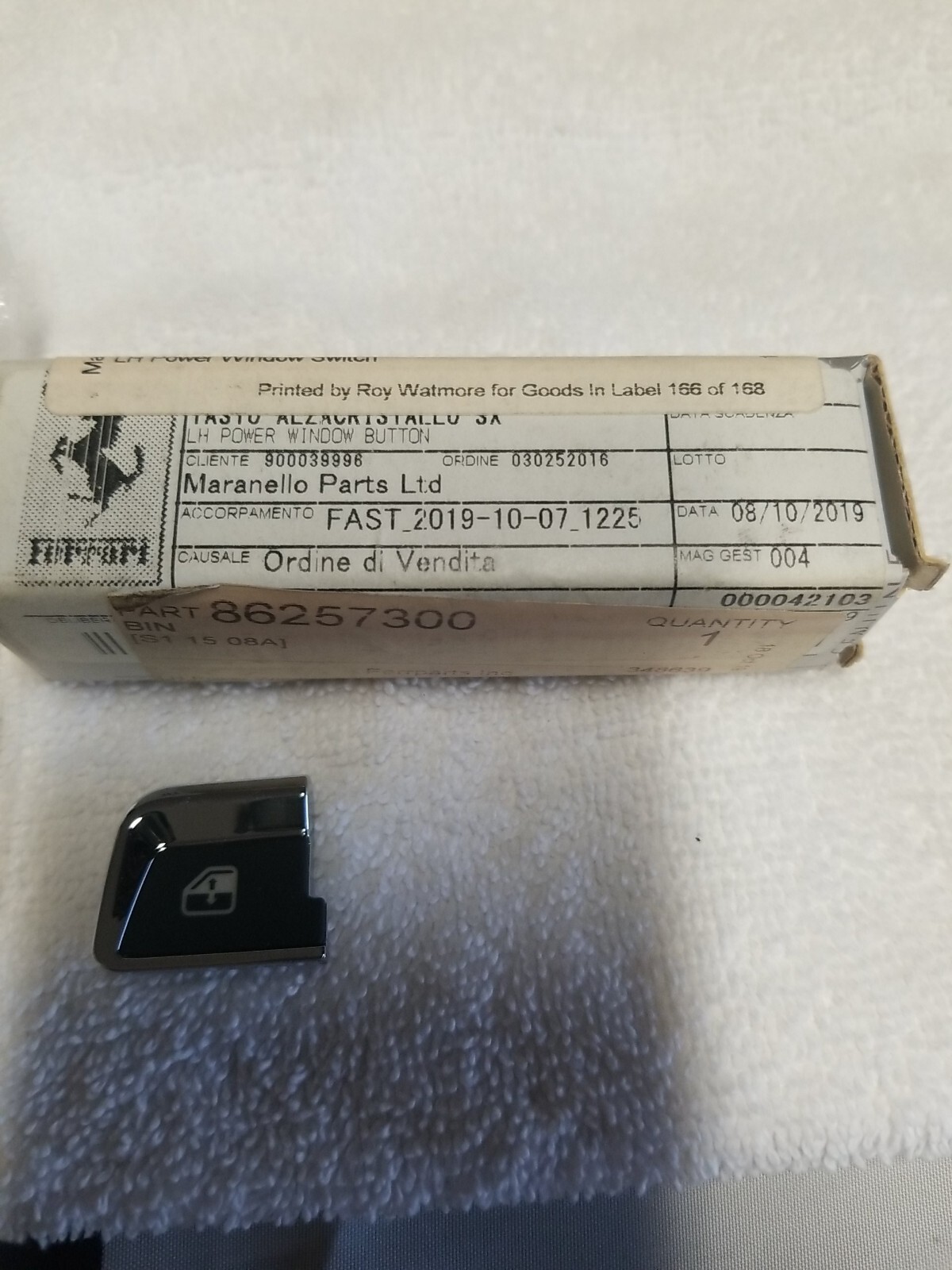 Ferrari California (2012-2014) LH Power Window Button OE 86257300