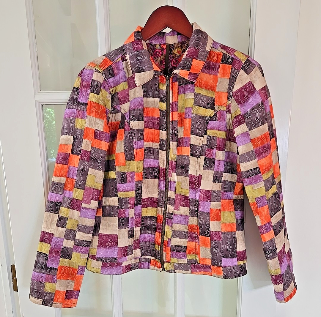Reversible Multicolor Full Zip Jacket Patchwork C… - image 1
