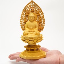 Handcrafted Wooden Shakyamuni Buddha Statue - Sitting on Lotus Handmade Carving