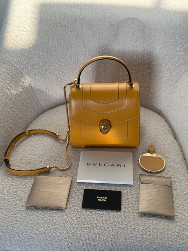 Bolso Bandolera de Cuero Bvlgari Serpenti Forever Asa Superior Amarillo Azafrán £2730 Reino Unido - Imagen 4 de 20