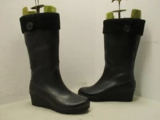 SPERRY Black Rubber Wedge Heel Rainboots Womens Size 10 M Style 9783614