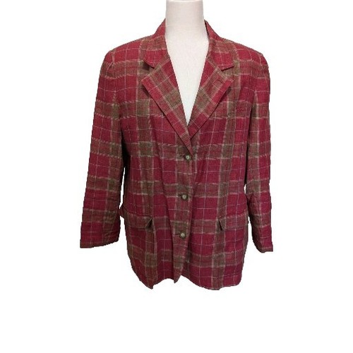 Vintage L.L. BEAN Women's Red Plaid Linen Blazer Jacket 3-Button Classic - 第 1/16 張圖片
