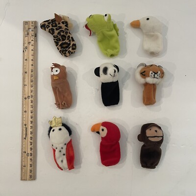 Finger Puppet Lot of 9 Fabric King Animals Parrot Tiger Panda Owl
