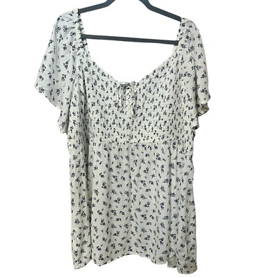 Torrid Smocked Babydoll Top 5X Floral Flutter Sleeve Boho Cottagecore Lace Up