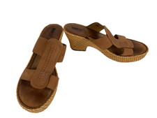 Born Womens Size 10 Leather Woven Clogs Brown Slip on Open Toe Mules Heels