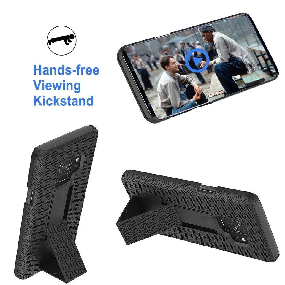 For Samsung Galaxy S9 - HARD HOLSTER KICKSTAND CASE COVER with BELT CLIP BLACK - Image 4 of 4