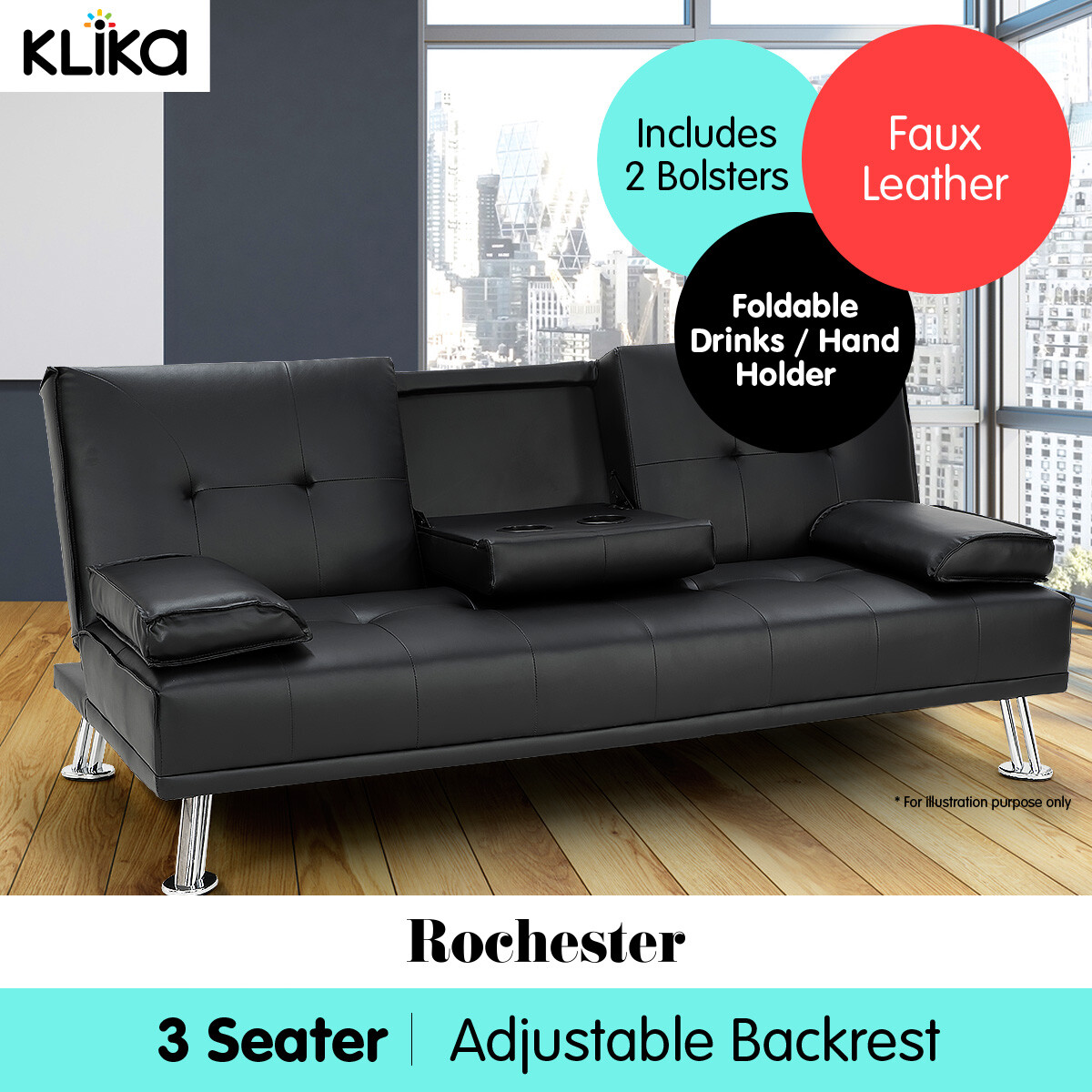 Rochester Faux Leather Sofa Bed Lounge Couch Futon Furniture Suite