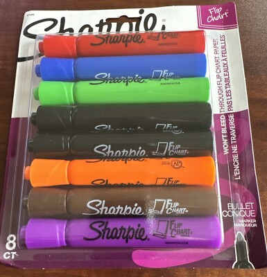 Sharpie 22480 Flip Chart 8CT bullet conique marker 7 colors low odor NEW