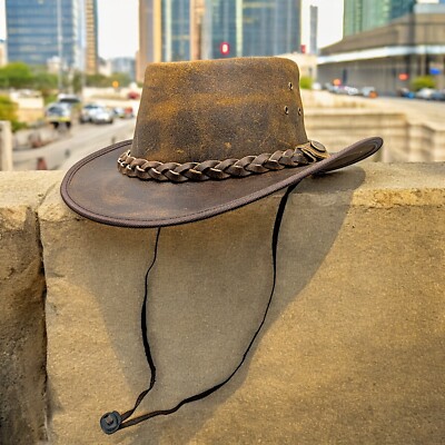 Men's Distressed Brown New Cowboy Hat 100%Real Leather Australian Western  Style UK