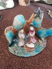 Presepe Capanna con Natività CERAMICA RAKU 6x6 cm  REALIZZATO  DIPINTO A MANO
