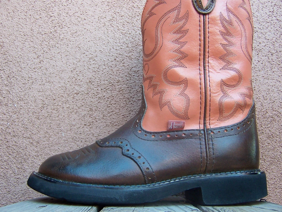 Botas vaqueras JUSTIN para mujer marrón naranja cuero silla vampiro talla 9B Foto 4 de 4