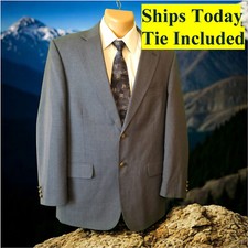 Bert Pulitzer Men's 42R Solid Blue 100 Wool Blazer Sport Coat  Tie 11436