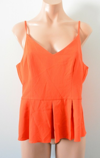 Dotti Top Womens Size 14 Orange Sleeveless Exposed Zip Peplum Waist Blouse 47.11
