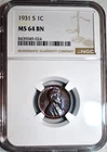 NGC MS-64 BN 1931-S Lincoln Cent, Beautifully Toned, Radiant, Key-Date!