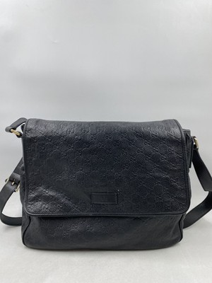 Gucci GG Monogram Black Leather Messenger Bag
