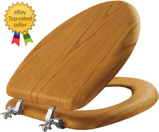 Mayfair Natural Oak Veneer Toilet Seat with Chrome Hinges Elongated Wood