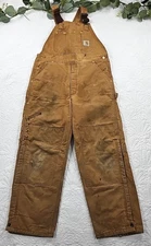 VTG Carhartt Men's Brown Canvas Double Knee Lined Overalls Size 36 x 30