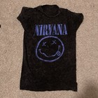 Nirvana Black Graphic T-Shirt Blue Smiley Face Logo Rock & Pop Music — photo 1