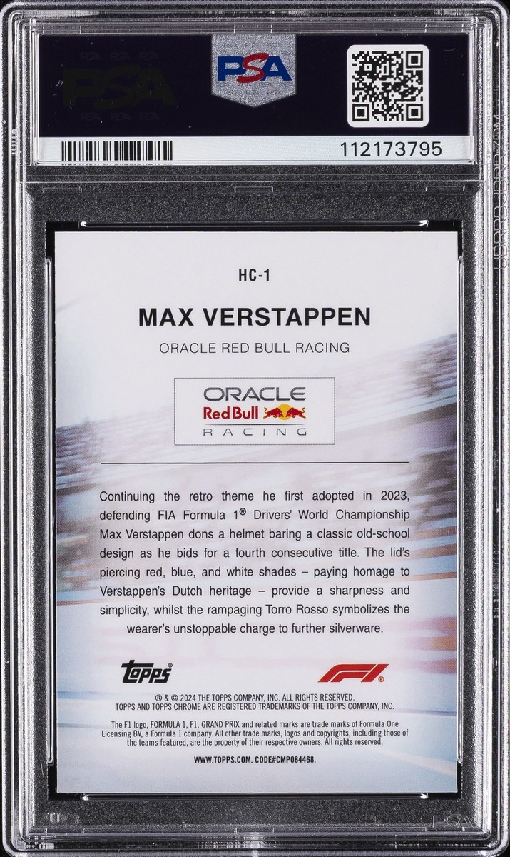 2024 TOPPS CHROME FORMULA 1 HELMET COLL #HC1 MAX VERSTAPPEN PSA 8