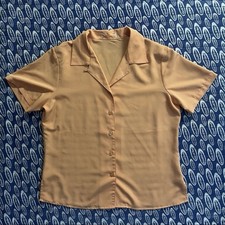 Vintage 60s Women  s Orange Cream Loop Collar Rockabilly Button Down Shirt Preppy