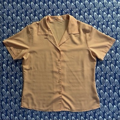 Vintage 60s Women s Orange Cream Loop Collar Rockabilly Button Down Shirt Preppy