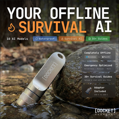 Docket Survival Offline AI Waterproof USB Drive with 10 Models, 30+ Guides