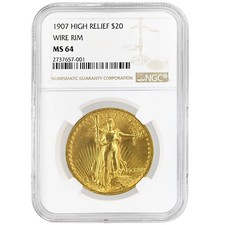 1907 Saint Gaudens Double Eagle NGC MS-64 HIGH RELIEF WIRE EDGE